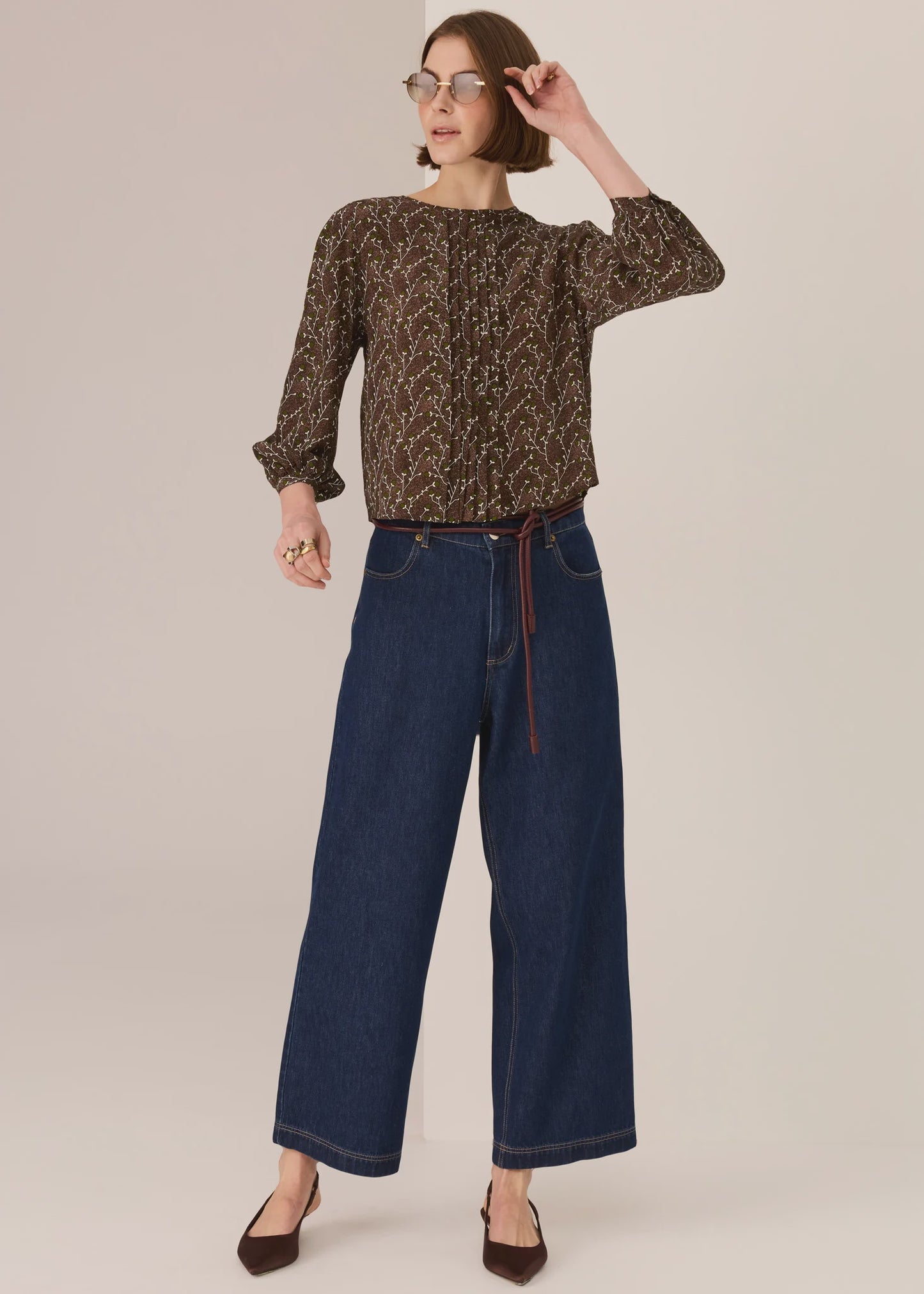 POL Mae Printed Silk Top