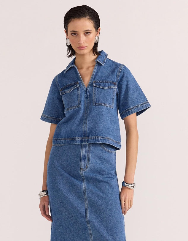 STAPLE THE LABEL Alden Crop Denim Shirt