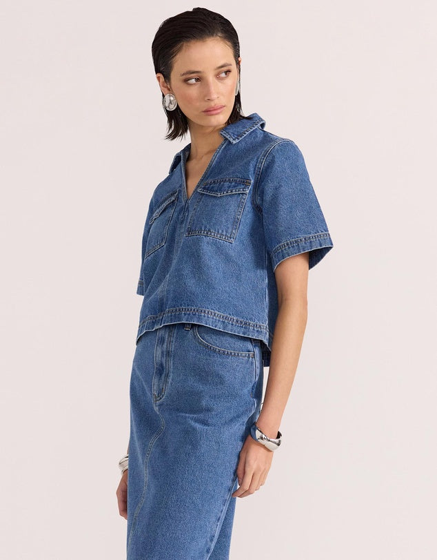 STAPLE THE LABEL Alden Crop Denim Shirt