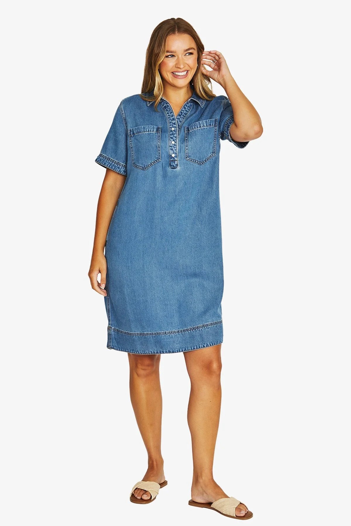 JUMP 5072  2 Pkt Soft Denim Dress